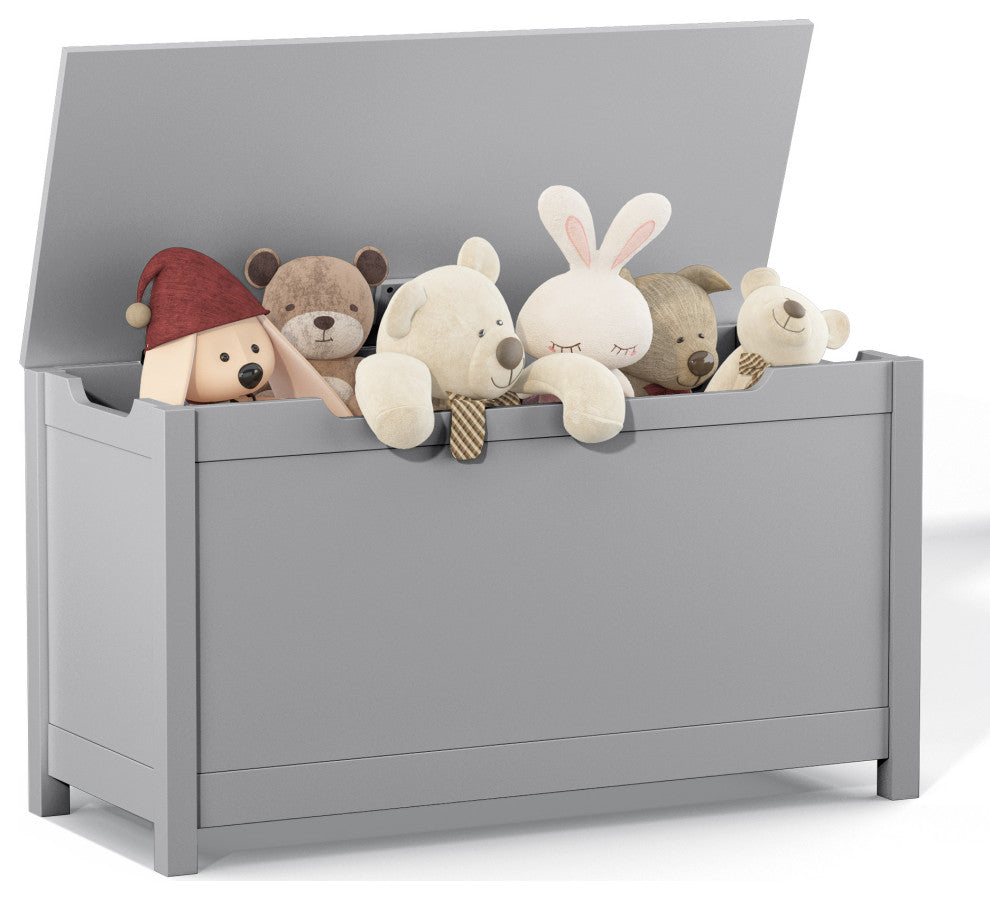 Kids Wooden Toy Box Storage with Safety Hinged Lid, Gray