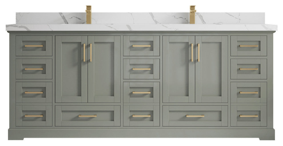 Boston 84 Double Sink Bath Vanity in Evergreen 2" Calacatta Laza