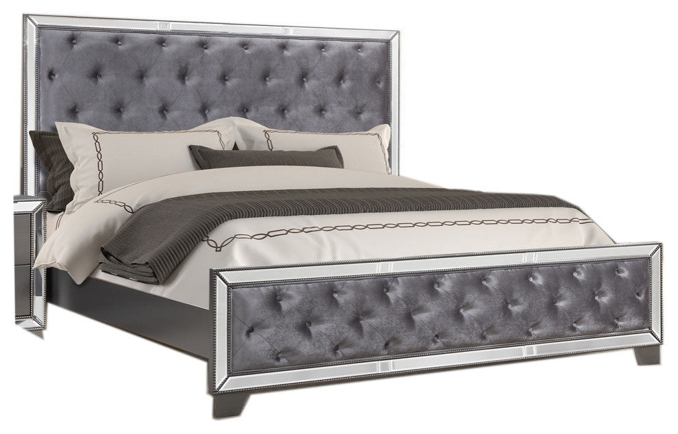 Beronica Dark Gray Tufted Mirrored Bedroom Collection, Bed, California King
