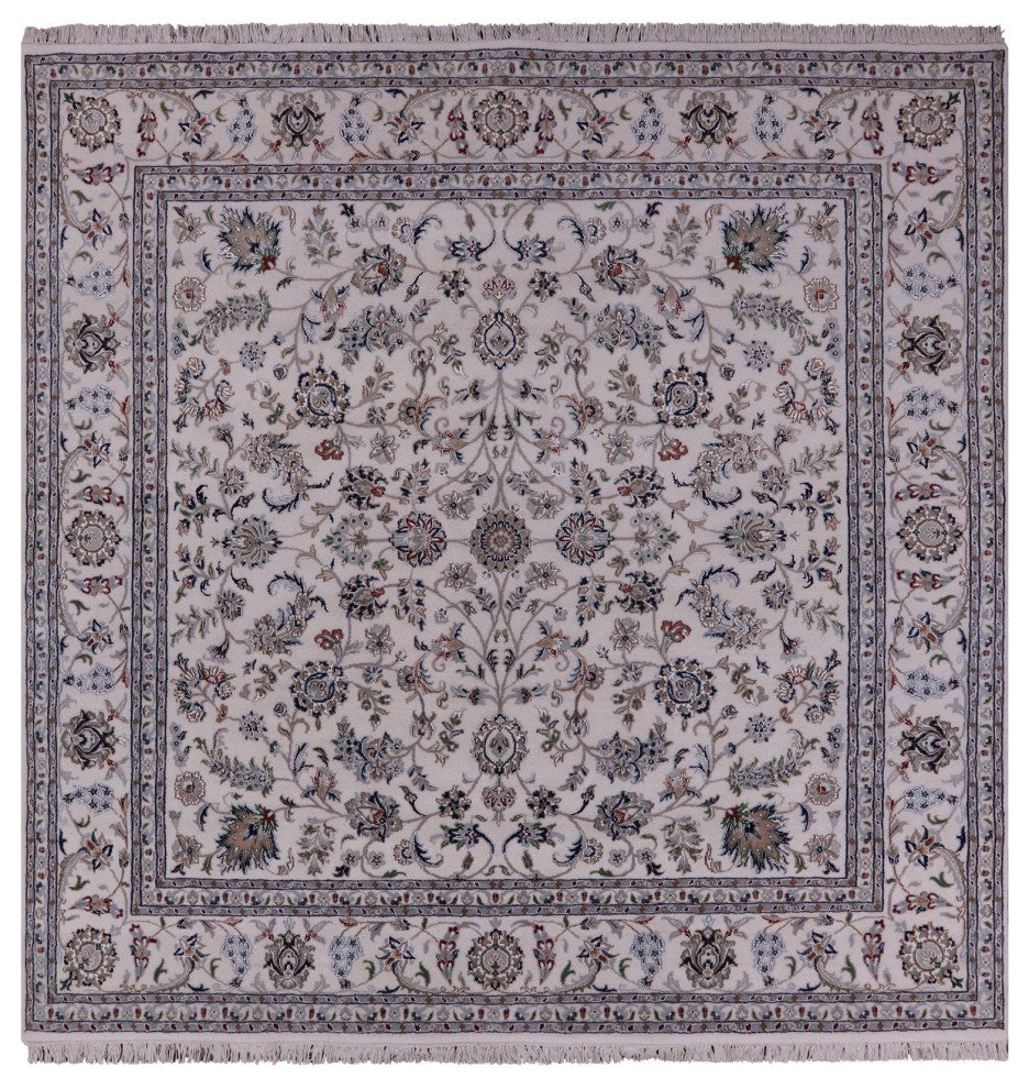 8' Square Wool and Silk Persian Nain Hand Knotted Rug Q9340