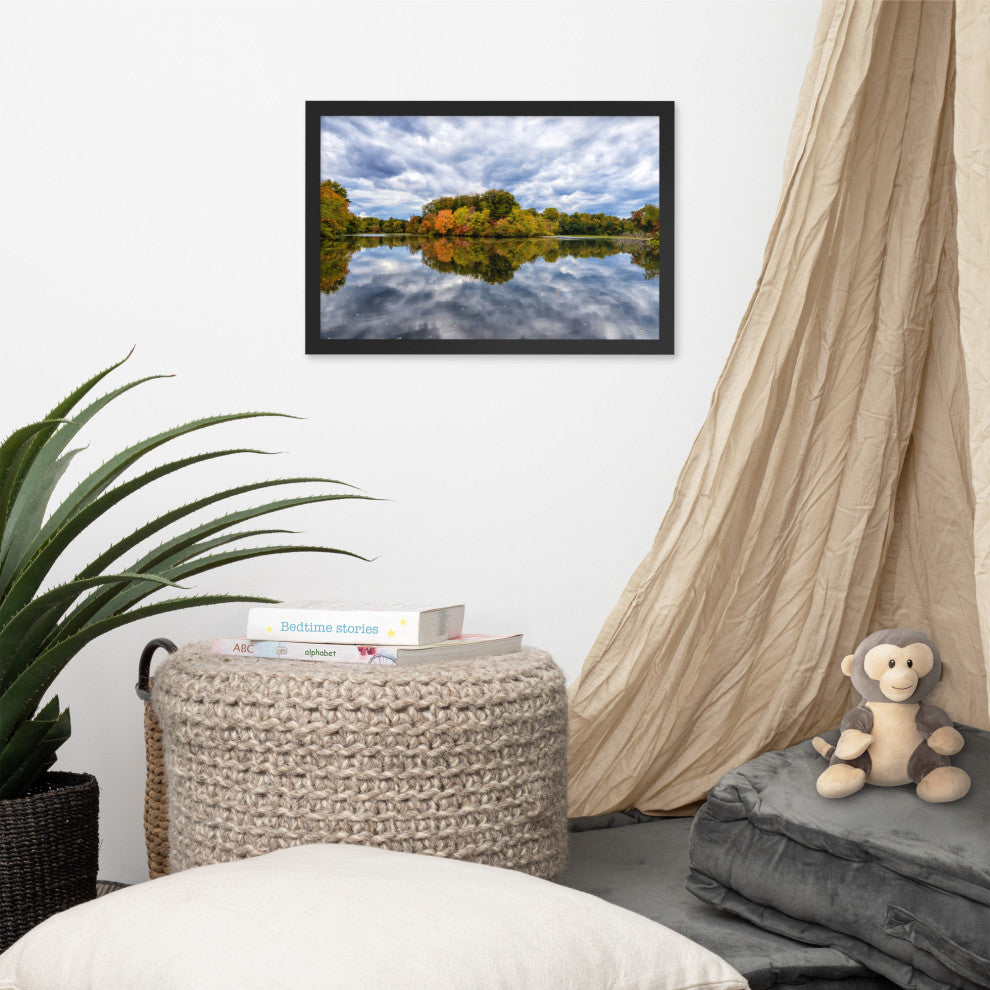 Autumn Reflections Rural Landscape Framed Photo Paper Wall Art Prints, Black, 12" X 18"