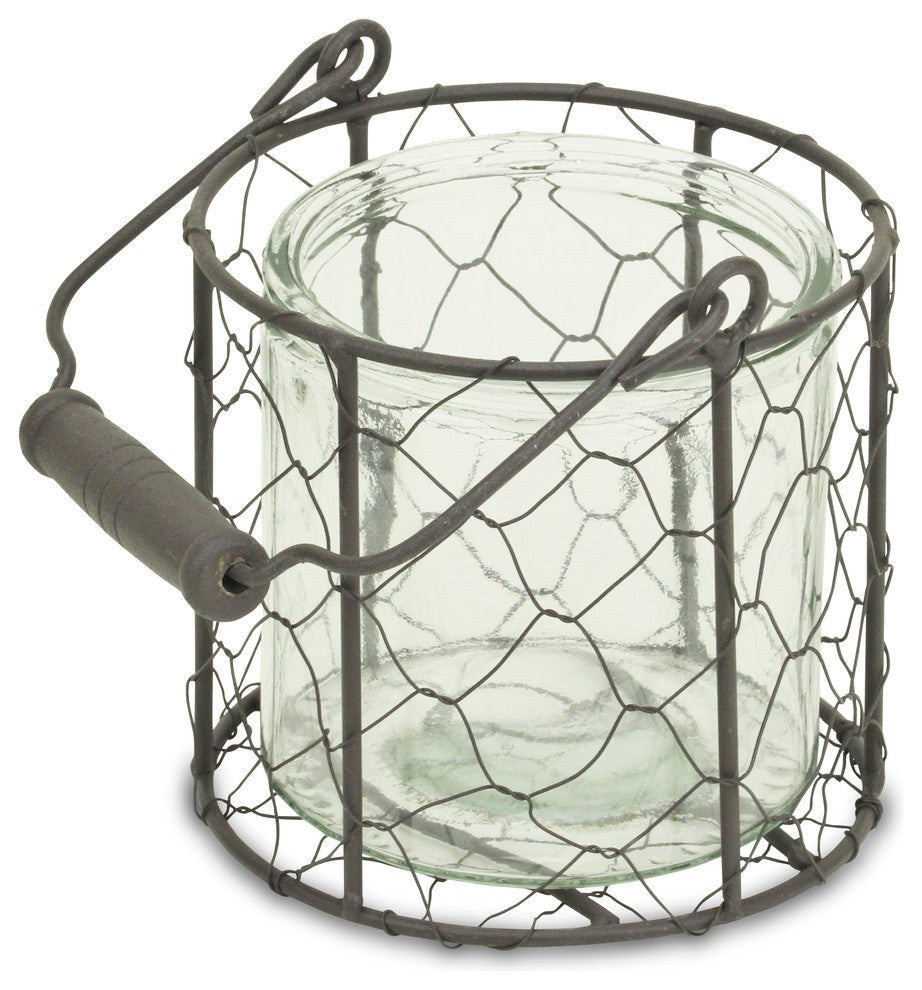 Glidden Basket With Glass Jar, Brown, Medium