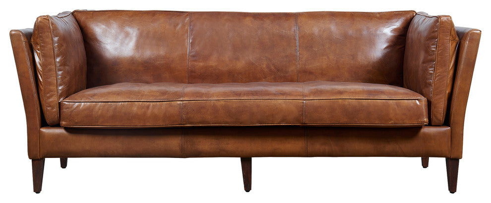 Top Grain Vintage Leather Kenmore Sofa, Light Brown