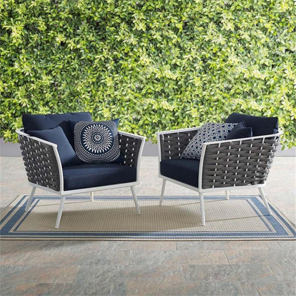 Stance Armchair Outdoor Patio Aluminum Set of 2, White Navy