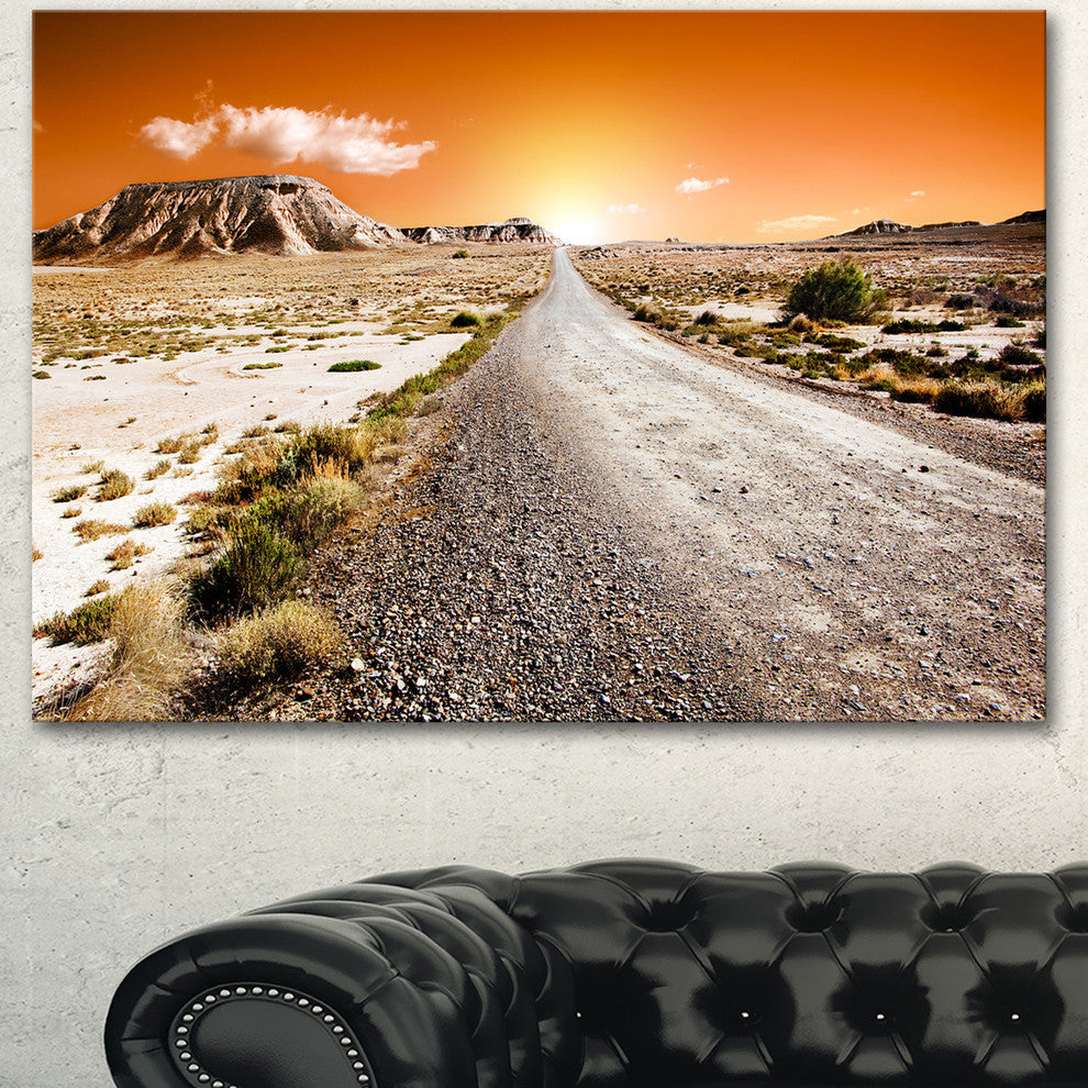Sunset Desert with Pebble Road, Landscape Canvas Art Print, 60"x28"