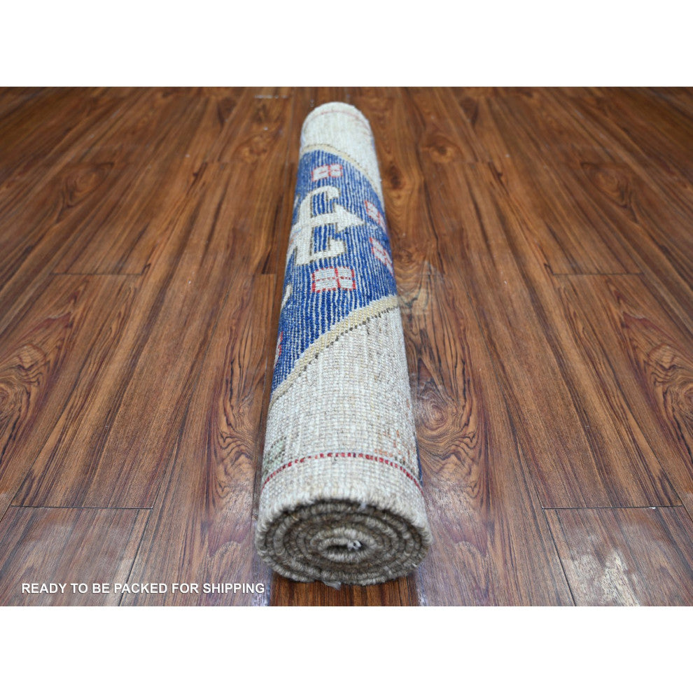 Tan Anatolian Village Inspired Design Wool Hand Knotted Runner Rug 3'1"x7'9"