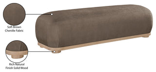 Calum Upholstered Bench, Brown, Chenille Fabric, Natural Finish