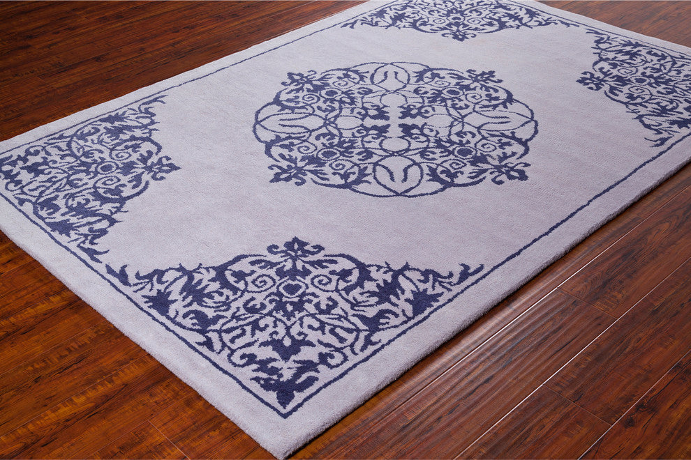 Stella Contemporary Area Rug, Light Gray and Navy, 8'x10'