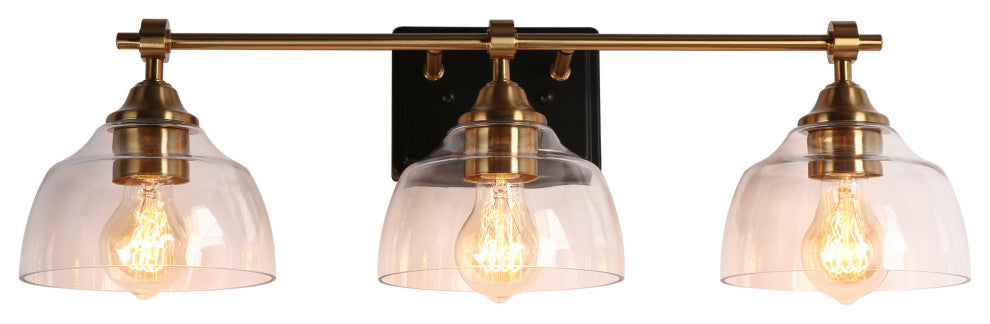 LNC 24.4" 3-Light Matte Black and Polished Gold Modern Bathroom Vanity Light