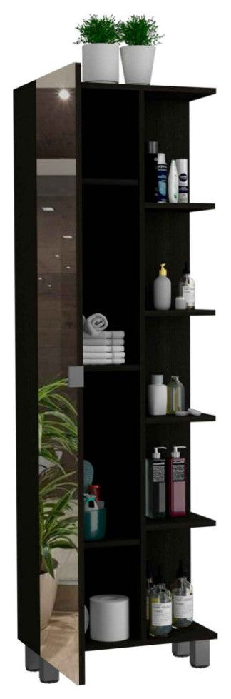 Mirror Linen Cabinet Reno, Bathroom, Black
