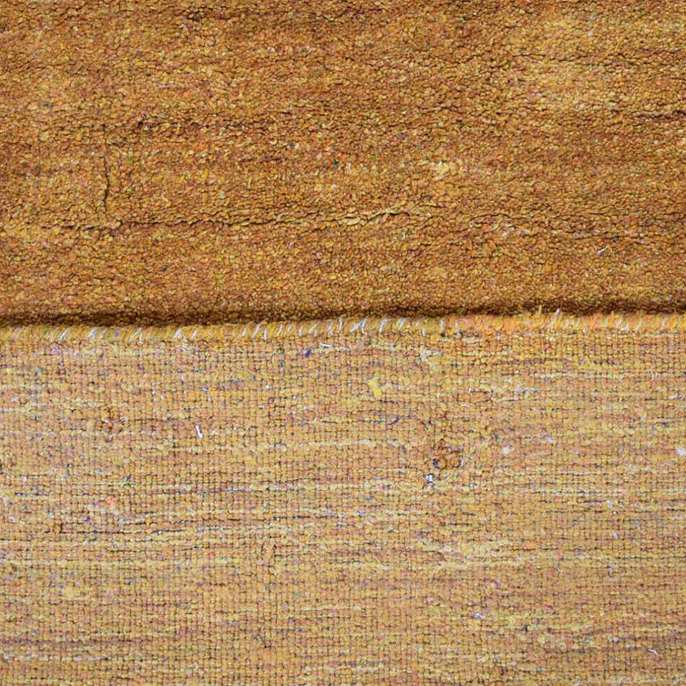 Hand Knotted Loom Silk Area Rug Solid Gold