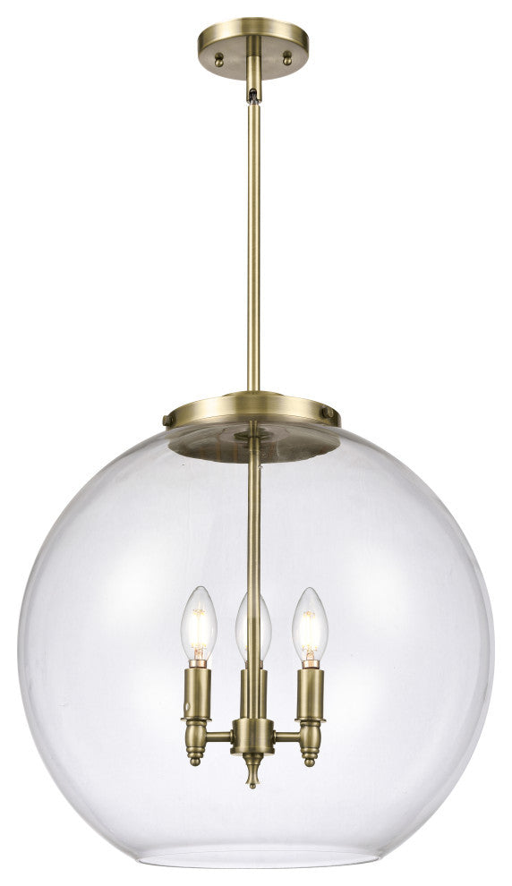Athens Pendant, Antique Brass, Clear, Clear