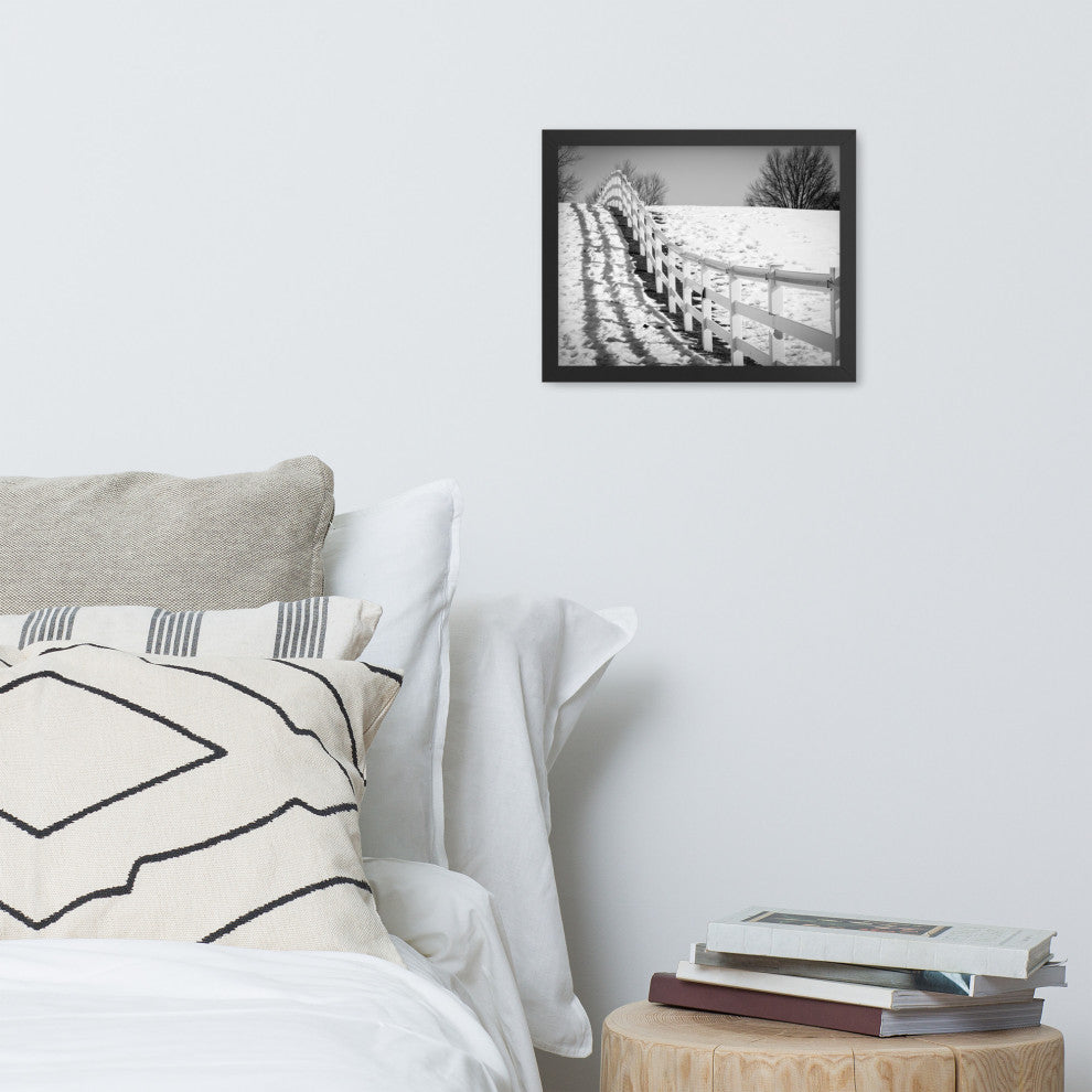 Endless Fences in Black & White Rural Landscape Framed Photo Paper Art Prints, Black, 11" X 14"