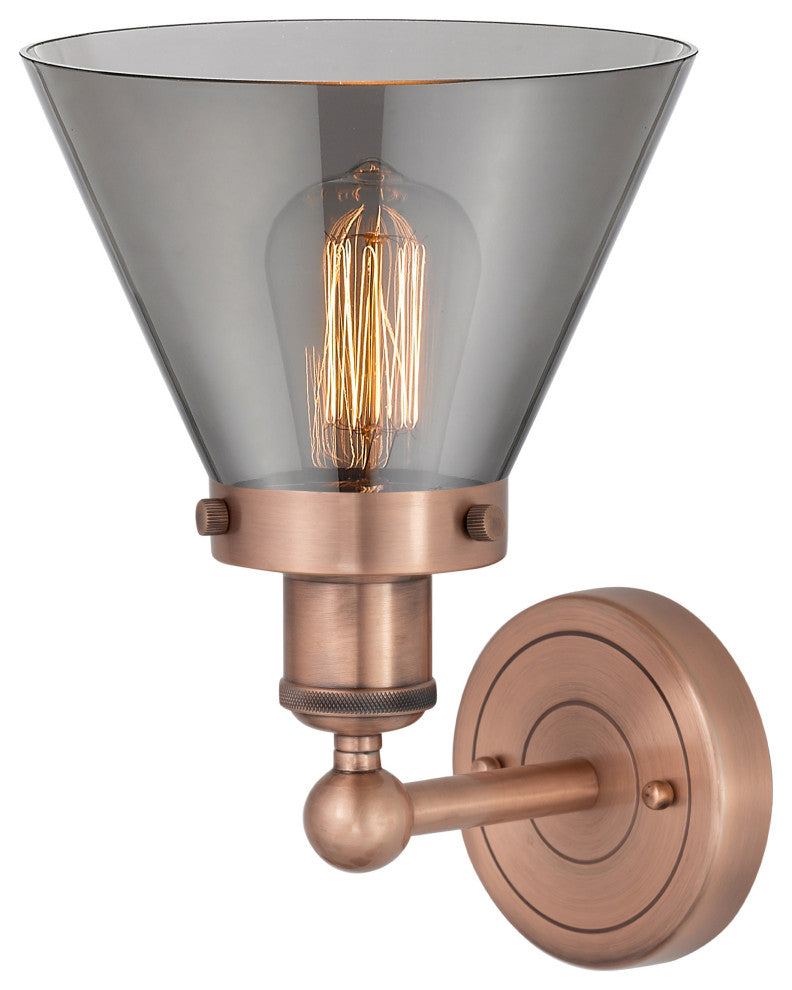 Large Cone 1-Light 7" Sconce, Antique Copper Finish, Plated Smoke Shade
