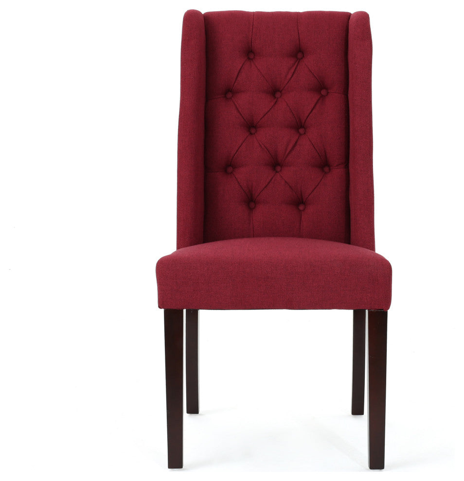 GDF Studio Blaine Tufted Wing Back Dining Chairs, Set of 2, Deep Red, Fabric