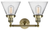 2-Light Large Cone 18" Bath Fixture, Antique Brass, Glass: Clear