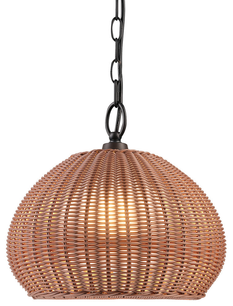 Novogratz x Globe 1-Light Shade Outdoor Plug-In Pendant Light, Brown