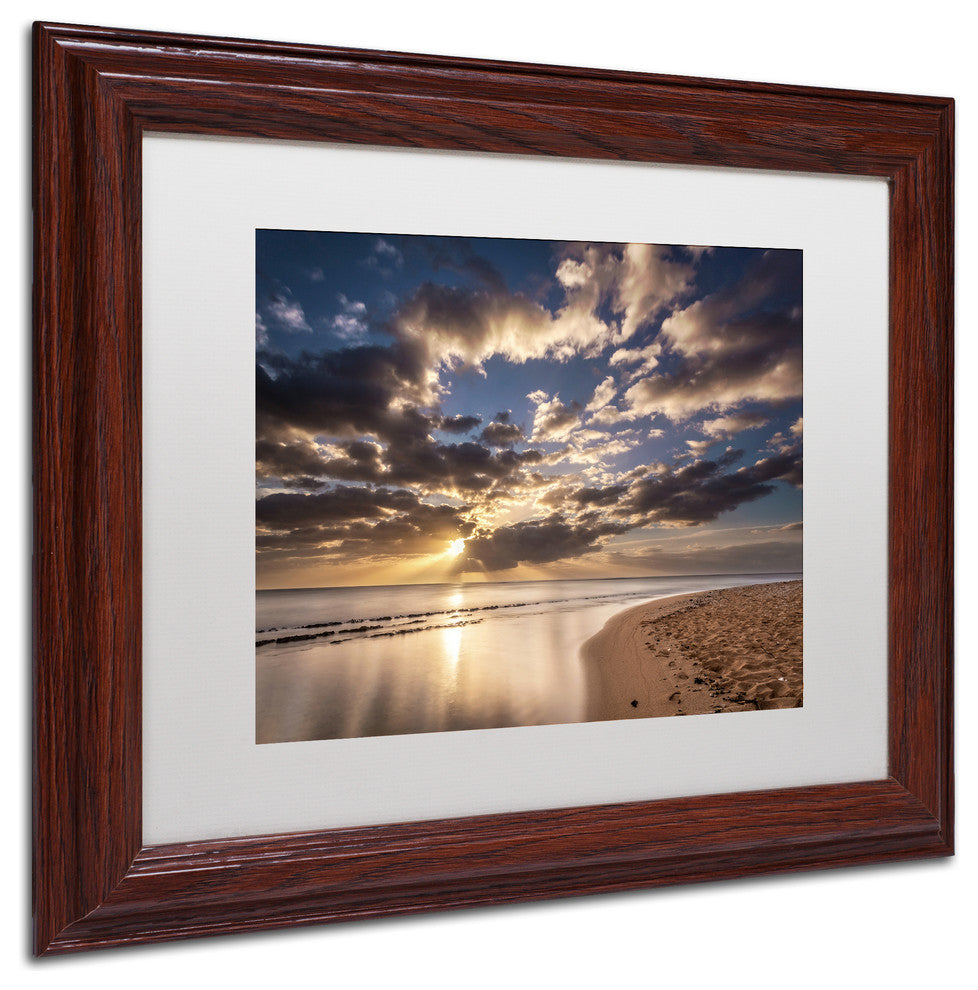 Pierre Leclerc 'Kauai Beach Sunrise' Matted Framed Art, Wood Frame, White, 14x11