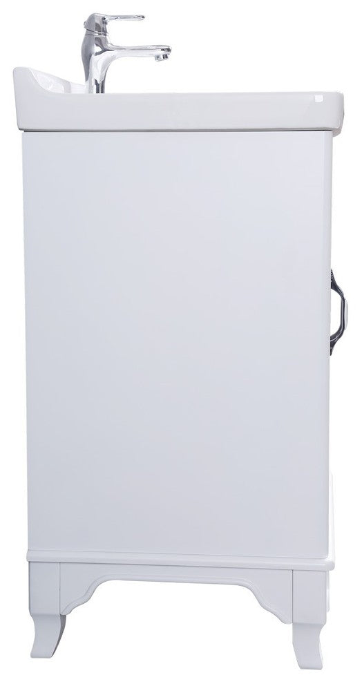 White Wooden Cabinet Vanity Sink 24.25" W with Overflow, Drain and Hardware