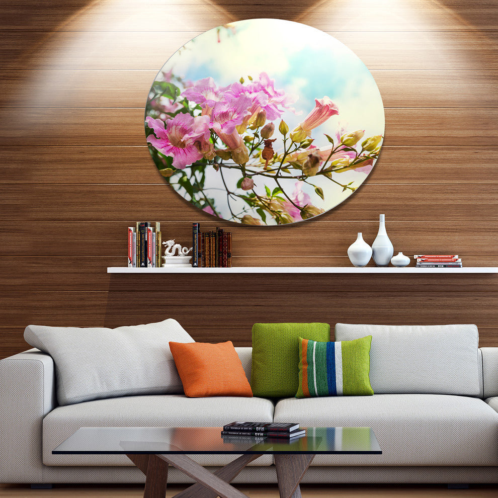 Pink Flowers In Hawaiian Garden, Flower Large Disc Metal Wall Art, 36"