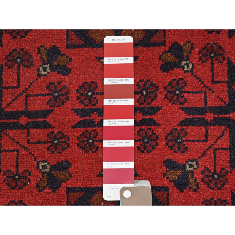 Red, Afghan Andkhoy, Wool, Hand Knotted Oriental Rug, 4'1"x6'3"