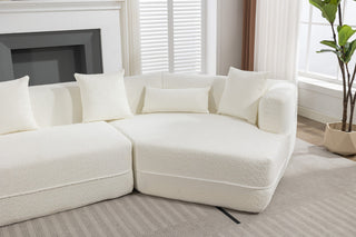 2-Piece Modular Sectional Sofa, Soft Crocheted Yarn Fabric, Creamy White