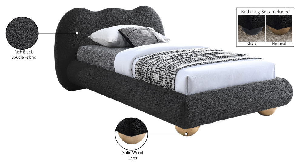 Hyde Boucle Fabric Upholstered Bed, Black, Twin