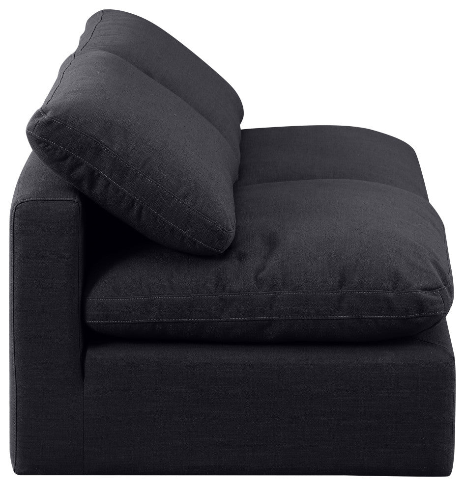 Indulge Upholstered Modular Sofa, Black, 2-Piece: 2 Armless Chair, Down Stuffed Linen Textured Fabric