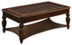 Glass-Insert Coffee Table With Carved Turned Legs, Dark Cherry Brown