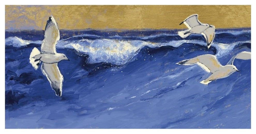 "Seagulls with Gold Sky Crop" Digital Paper Print by Shirley Novak, 74"x38"