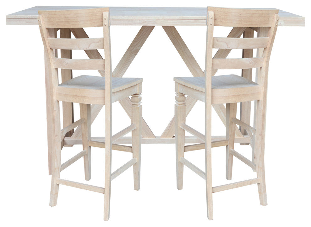Bar Height Table With 2 Ladder Back Bar Stools - 30". Seat Height