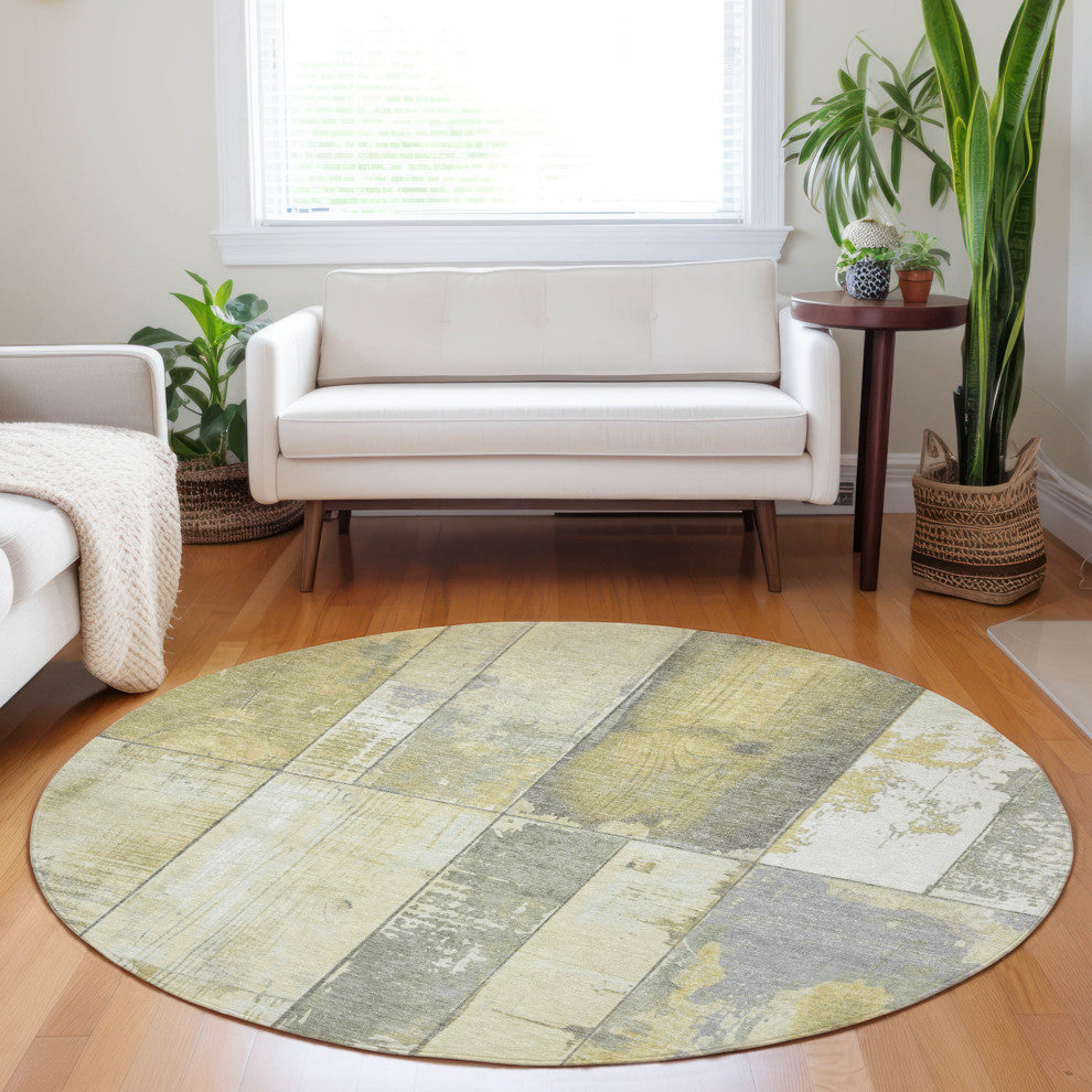 Machine Washable Indoor/Outdoor Chantille ACN1877 Gold 8' x 8' Round Rug