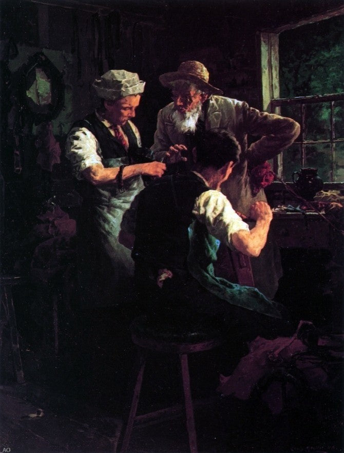 Louis C Moeller At the Blacksmith's, 21"x28" Gallery Wrapped Canvas Print