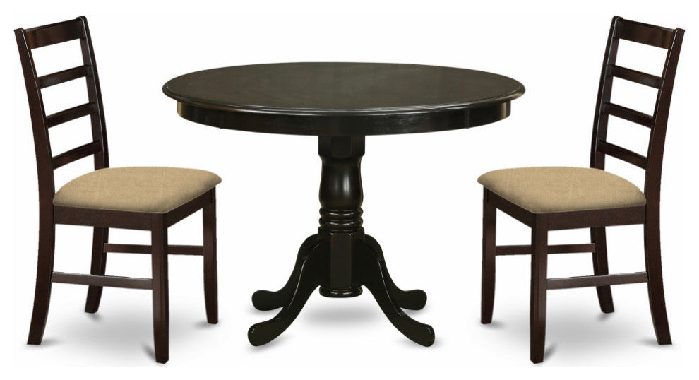 3 Pc Kitchen Nook Dining Set -Round Kitchen Table, 2 Slatted Back Kitchen Chairs