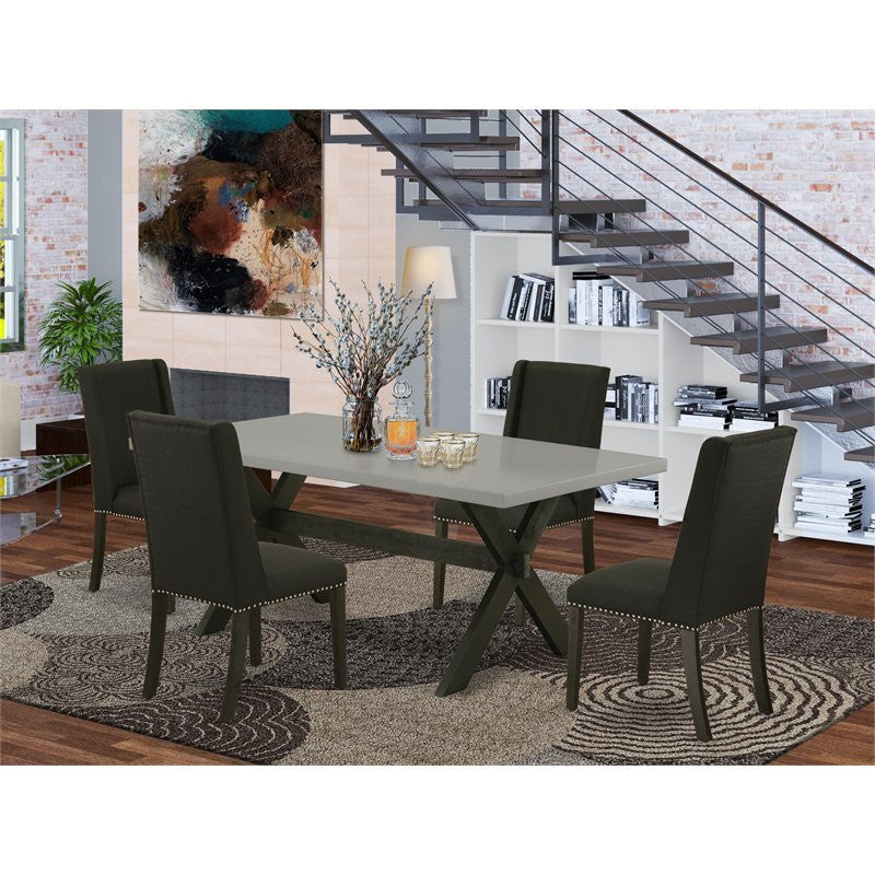 5-Piece Dinette Set, 4 Chairs and Table With Cement Table Top, Black