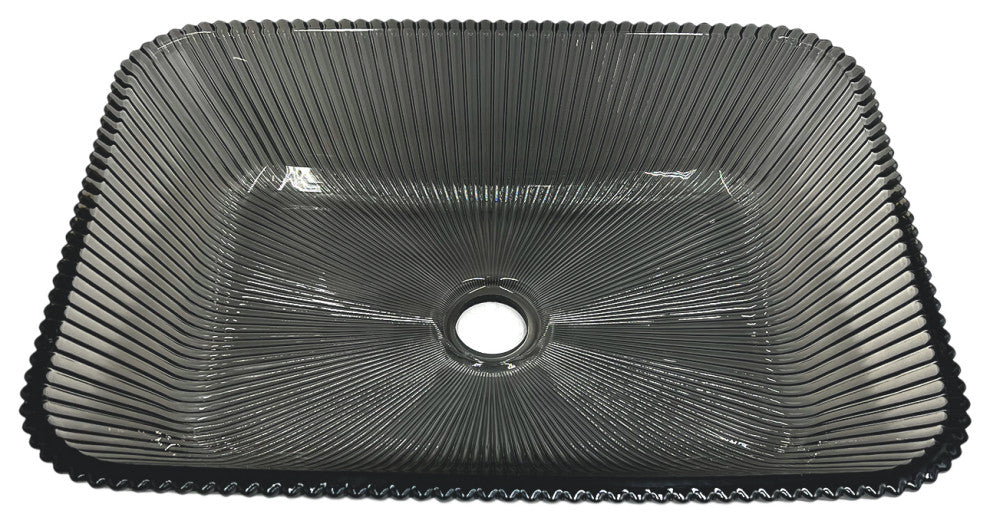 CastelloUSA Charlie 18" Tempered Glass Crystal Rectangular Bathroom Sink, Light Black