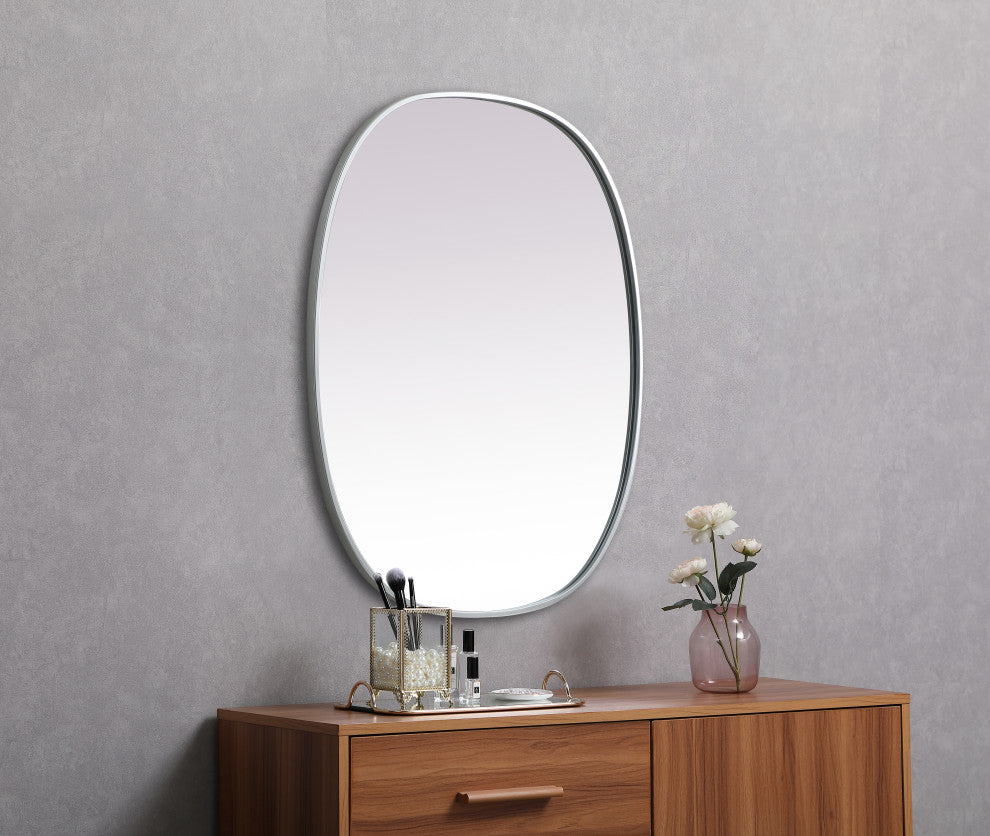 Metal Frame Oval Mirror 30X36 Inch, Silver
