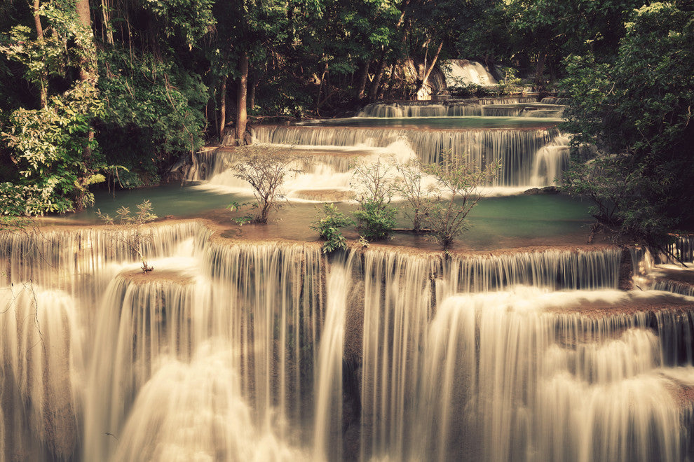 Misty Huay Mae Khamin Waterfall Thailand Landscape Photo Canvas Wall Art Prints, 12" X 16"
