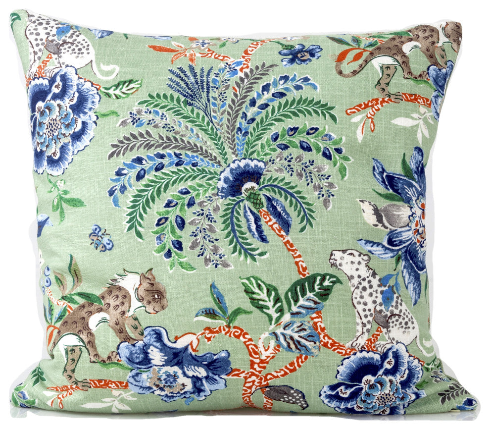 Green Chinoiserie Pillow Cover, Colonial Williamsburg Fabric, 18x18