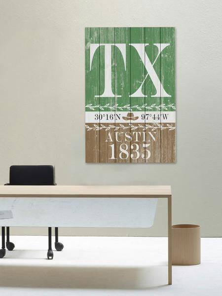 "Austin 1835" Painting Print on White Wood, 40"x60"