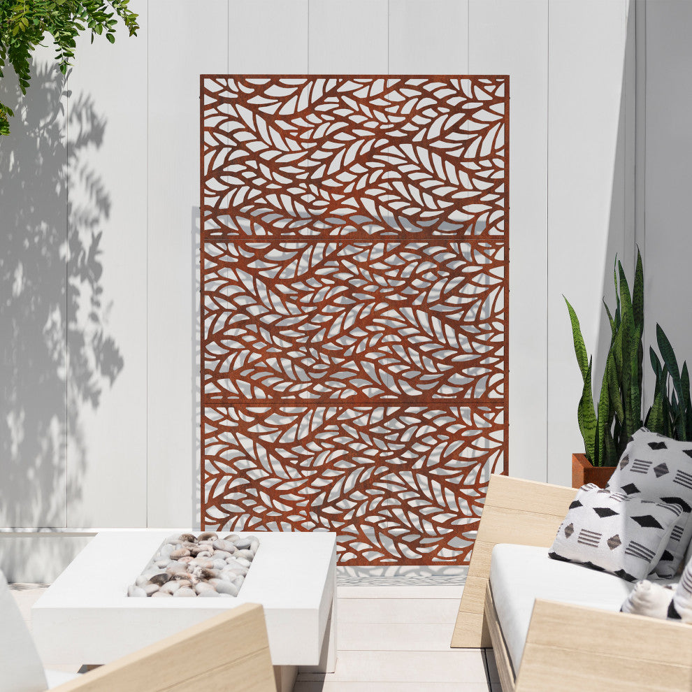 Alta Corten Steel Decorative Screen With Stand, Flowleaf