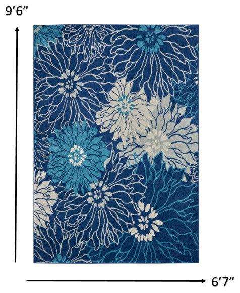 7 x 10 Navy and Ivory Floral Area Rug