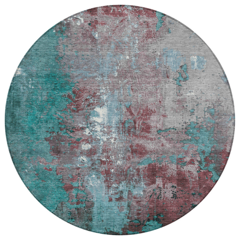 Machine Washable Indoor/Outdoor Chantille ACN1870 Teal 8' x 8' Round Rug