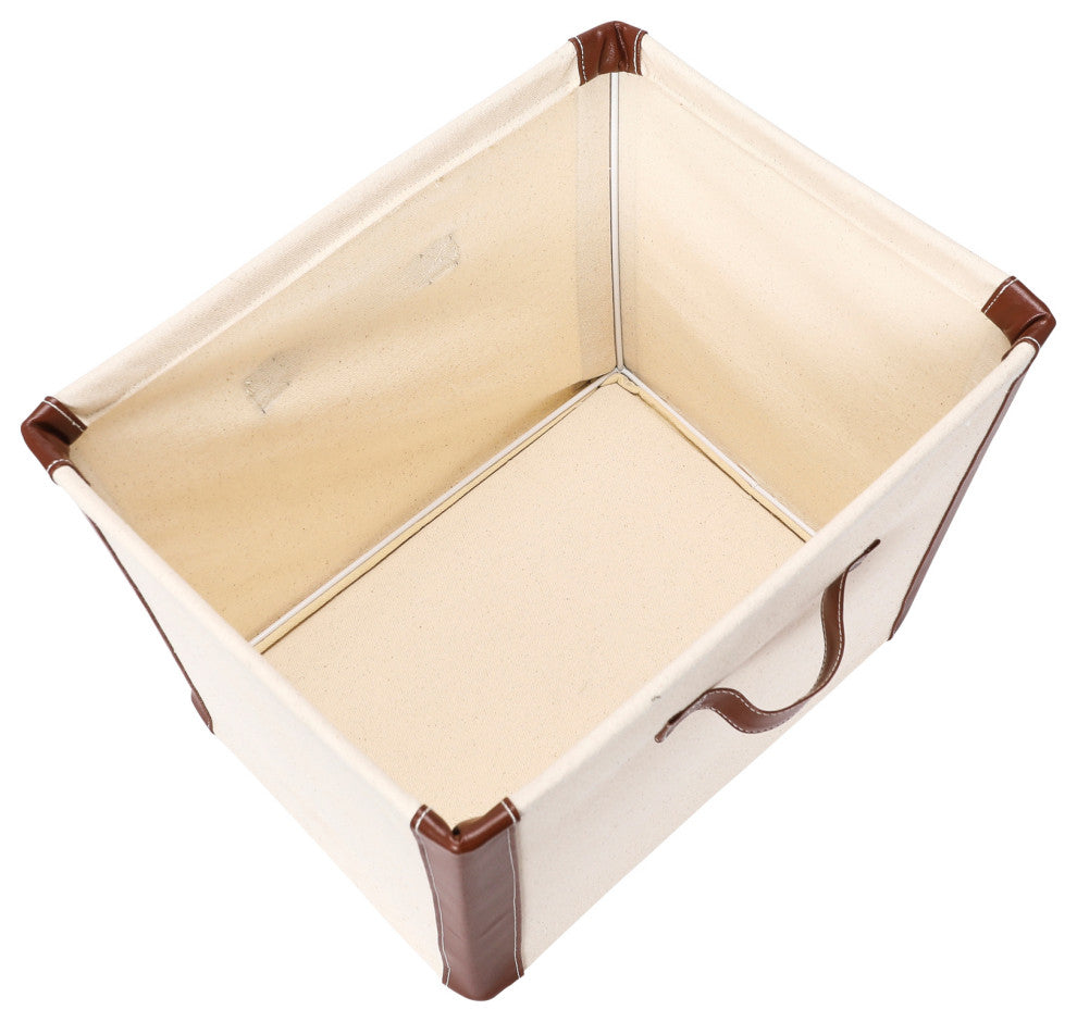 Canvas Bin With Vegan Leather Trim
