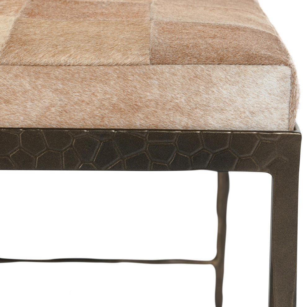 Achen Leather Hide Ottoman Bench by Kosas Home , Blonde, 28"