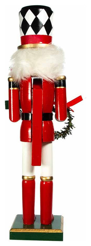 Kurt Adler 15" Red, White and Black Nutcracker With Gift Box and Wreath