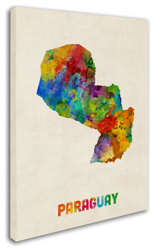 'Paraguay Watercolor Map' Canvas Art by Michael Tompsett
