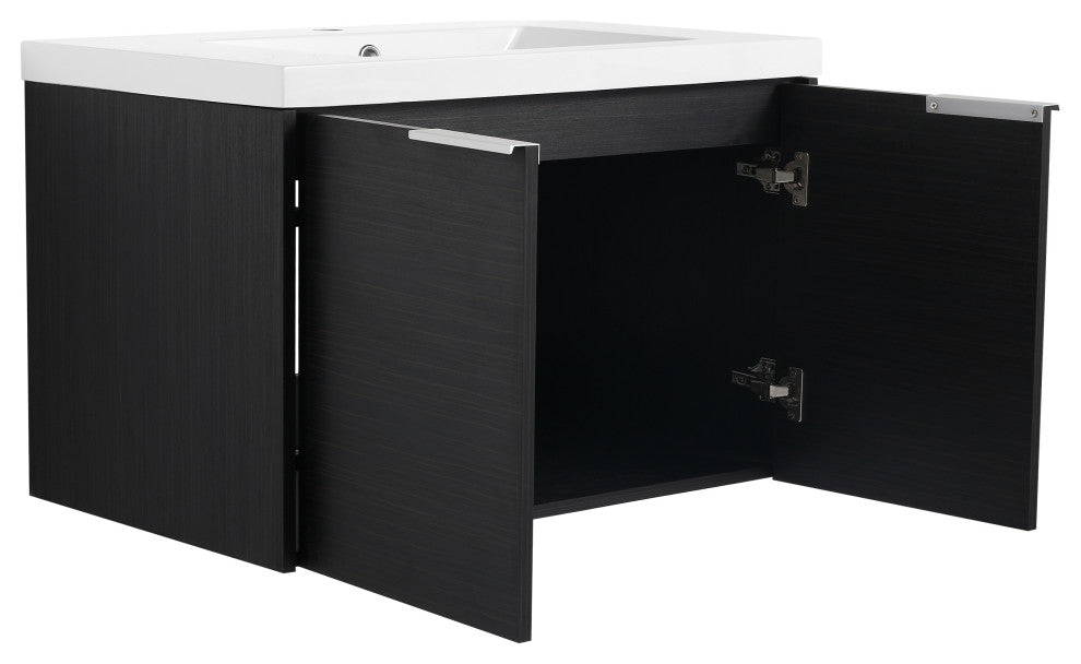 BNK Bathroom Vanity with Resin Sink, Modern Design with Soft Close Doors, Black Chestnut, 30"
