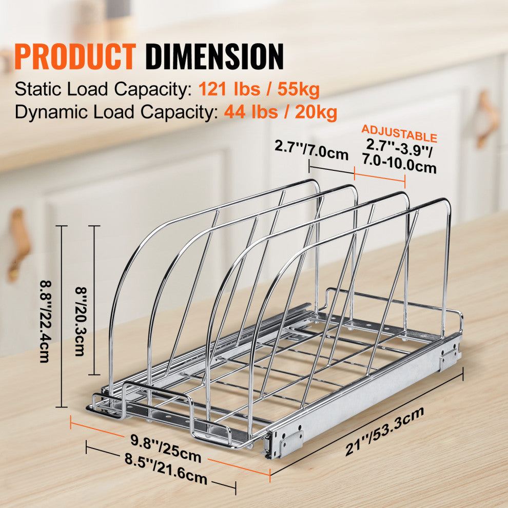 VEVOR Pan and Pot Rack Organizer Expandable Adjustable Lid Holder Under Cabinet