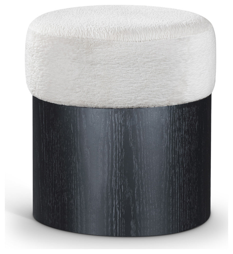 Nimes Upholstered Ottoman, Cream, Velour Fur, Black Finish